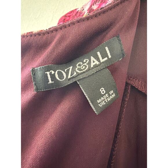 Roz & Ali Burgundy Laced Floral Dress Sleeveless Fit & Flare Lined Women’s Sz 8 - Picture 6 of 9